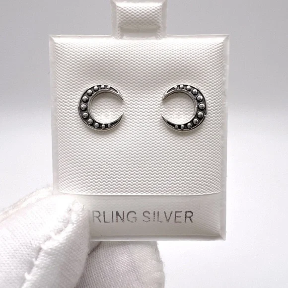.925 Sterling Silver Crescent Moon Stud Earrings - Picture 4 of 12